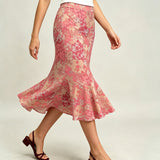Pink Floral Mermaid Midi Skirt