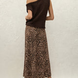 Brown Animal Print Mesh Maxi Skirt