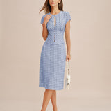 Blue Polka Dot Splicing A-Line Skirt
