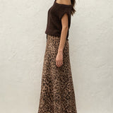 Brown Animal Print Mesh Maxi Skirt