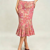 Pink Floral Mermaid Midi Skirt