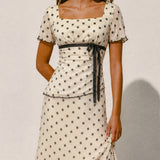 Apricot Square Neck Polka Dot Two-Piece Set