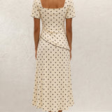 Apricot Square Neck Polka Dot Two-Piece Set