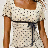 Apricot Square Neck Polka Dot Two-Piece Set