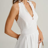 White V Neck Halter Sleeveless Midi Dress