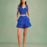 Blue Embroidery Cotton Shorts