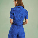 Blue Embroidery Cotton Shorts