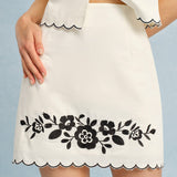 Beige Embroidery Contrasting Mini Skirt
