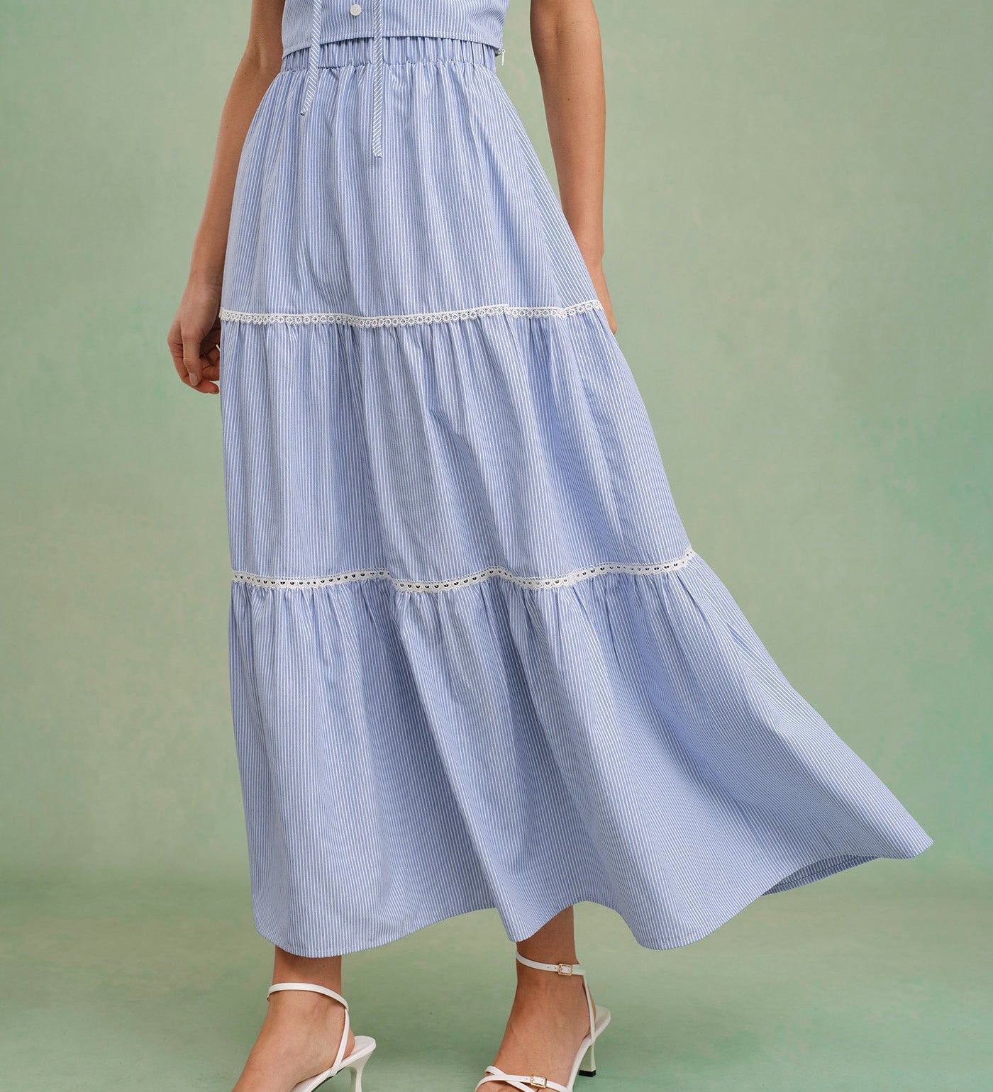 Blue Elastic Waist Midi Skirt