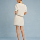 Beige Embroidery Contrasting Mini Skirt