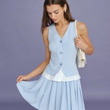 Blue Textured Pleated Mini Skirt