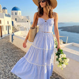 Blue Elastic Waist Midi Skirt
