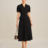 Black Embroidery Midi Skirt