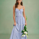 Blue Elastic Waist Midi Skirt
