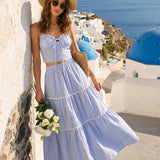 Blue Elastic Waist Midi Skirt
