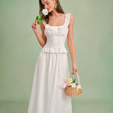 White Solid A-Line Midi Skirt