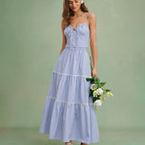 Blue Elastic Waist Midi Skirt