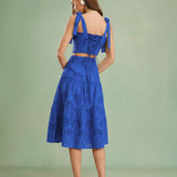 Blue Embroidery Midi Skirt