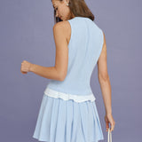 Blue Textured Pleated Mini Skirt