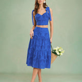 Blue Embroidery Midi Skirt
