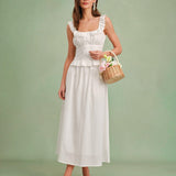 White Solid A-Line Midi Skirt