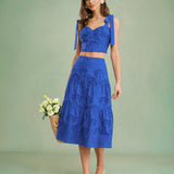 Blue Embroidery Midi Skirt