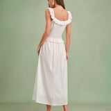 White Solid A-Line Midi Skirt