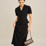 Black Embroidery Midi Skirt
