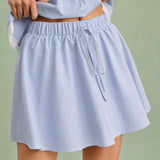 Blue Elastic Waist Tie Mini Skirt