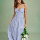 Blue Elastic Waist Midi Skirt