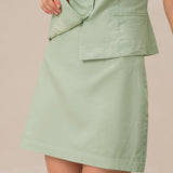 Green Solid A-Line Mini Skirt