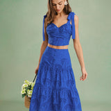 Blue Embroidery Midi Skirt