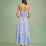 Blue Elastic Waist Midi Skirt