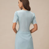 Light Blue Lace Pocket Button Mini Skirt