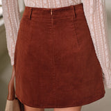 Brown Retro Corduroy A-Line Mini Skirt