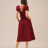 Red Ruched Slit Midi Skirt