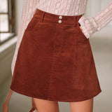 Brown Retro Corduroy A-Line Mini Skirt