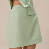 Green Solid A-Line Mini Skirt