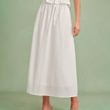 White Solid A-Line Midi Skirt