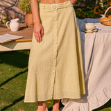Yellow Embroidery Button Midi Skirt