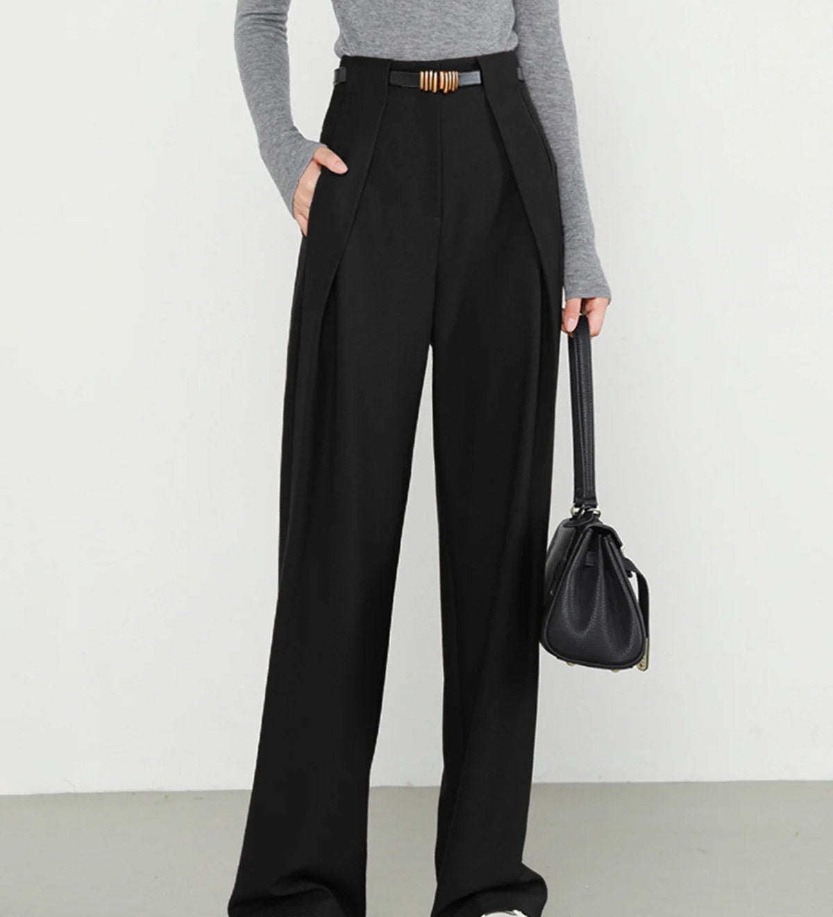 Black Natural Waisted Straight Pants