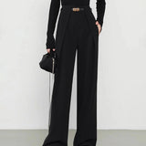 Black Natural Waisted Straight Pants
