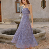 Blue Jacquard Slip Maxi Dress