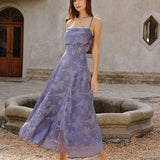 Blue Jacquard Slip Maxi Dress