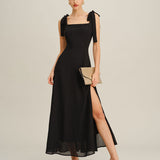Black Chiffon Tie Strap Maxi Dress