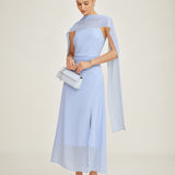 Blue Cowl Neck Strap Chiffon Maxi Dress