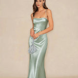 Green X Cross Slip A-Line Maxi Dress