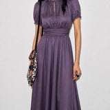 Purple Puffed Sleeve Tunic Maxi Dress