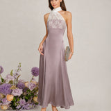 Pink One Shoulder Lace Splicing Maxi Dress