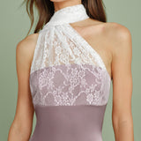 Pink One Shoulder Lace Splicing Maxi Dress